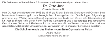 Traueranzeige von Otto Jost 
