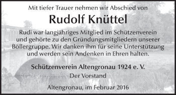 Traueranzeige von Rudolf Knüttel 