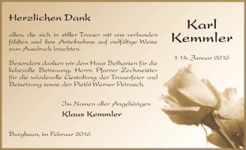 Traueranzeige von Karl Kemmler 