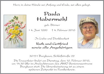 Traueranzeige von Paula Habermehl 
