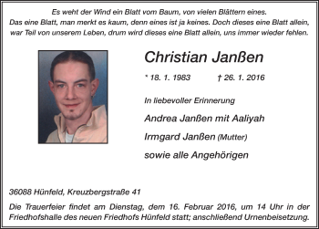 Traueranzeige von Christian Janßen 
