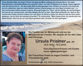 Traueranzeige von Ursula Priemer 