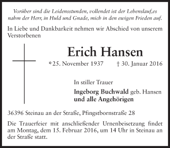Traueranzeige von Erich Hansen 