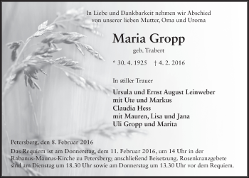 Traueranzeige von Maria Gropp 