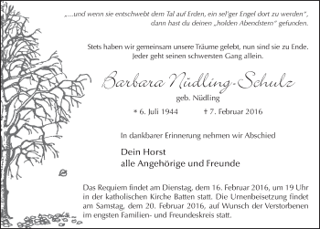 Traueranzeige von Barbara Nüdling-Schulz 