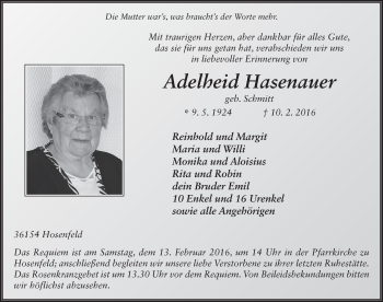 Traueranzeige von Adelheid Hasenauer 