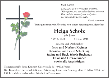 Traueranzeige von Helga Scholz 