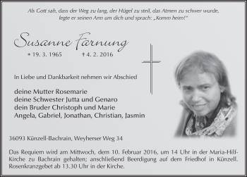 Traueranzeige von Susanne Farnung 