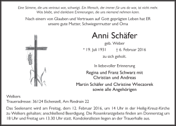 Traueranzeige von Anni Schäfer 