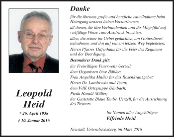 Traueranzeige von Leopold Heid 