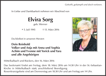 Traueranzeige von Elvira Sorg 