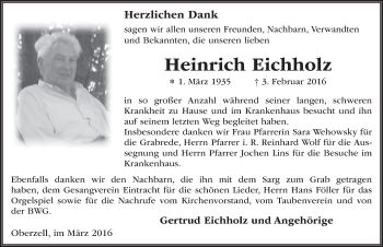 Traueranzeige von Heinrich Eichholz 
