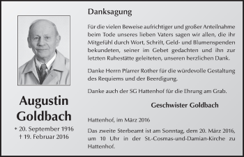 Traueranzeige von Augustin Goldbach 