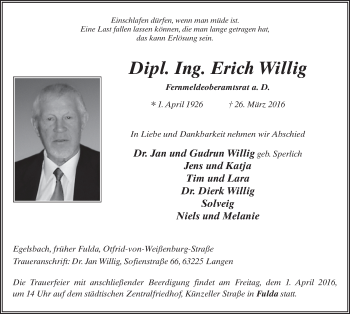 Traueranzeige von Erich Willig 