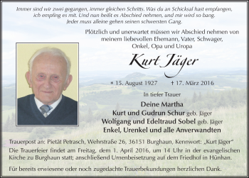 Traueranzeige von Kurt Jäger 