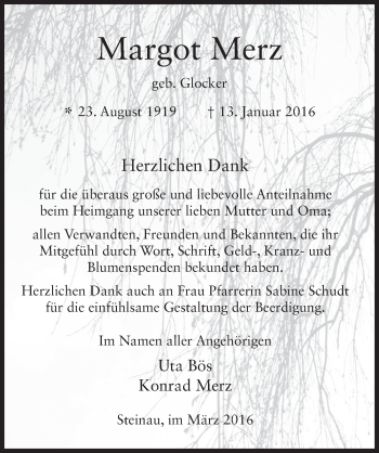 Traueranzeige von Margot Merz 