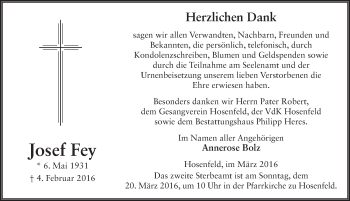 Traueranzeige von Josef Fey 
