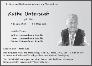 Traueranzeige von Käthe Unterstab 