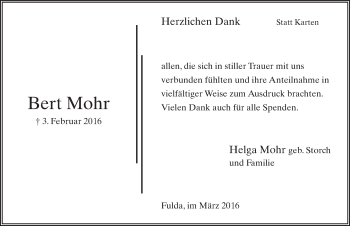 Traueranzeige von Bert Mohr 