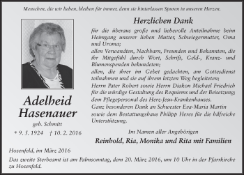 Traueranzeige von Adelheid Hasenauer 