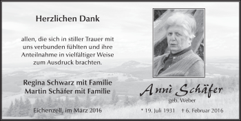 Traueranzeige von Anni Schäfer 