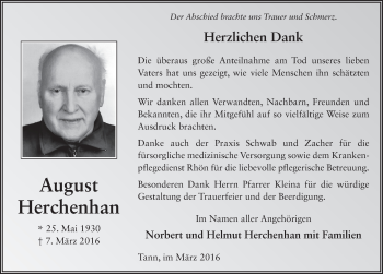 Traueranzeige von August Herchenhan 