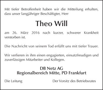 Traueranzeige von Theo Will 