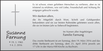Traueranzeige von Susanne Farnung 