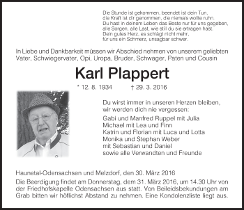 Traueranzeige von Karl Plappert 