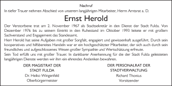 Traueranzeige von Ernst Herold 