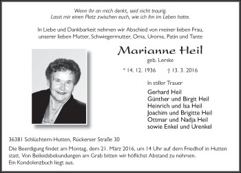 Traueranzeige von Marianne Heil 