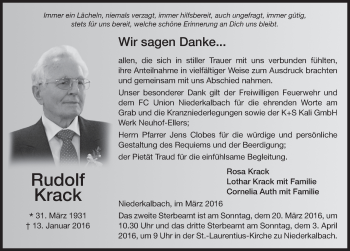 Traueranzeige von Rudolf Krack 