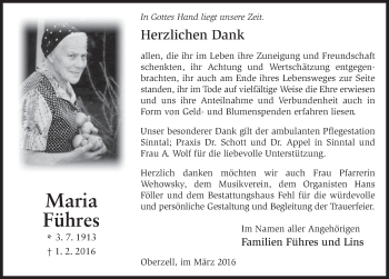 Traueranzeige von Maria Luise Führes 