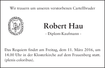 Traueranzeige von Robert Hau 