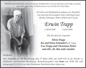 Traueranzeige von Erwin Trapp 
