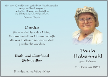 Traueranzeige von Paula Habermehl 