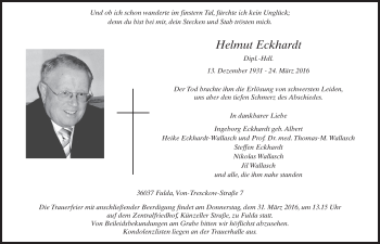 Traueranzeige von Helmut Eckhardt 