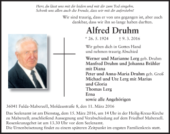 Traueranzeige von Alfred Druhm 
