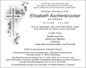 Traueranzeige von Elisabeth Aschenbrücker 