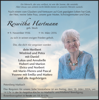 Traueranzeige von Roswitha Hartmann 
