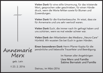 Traueranzeige von Annemarie Merx 