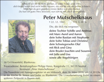 Traueranzeige von Peter Mutschelknaus 