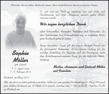 Traueranzeige von Sophie Möller 