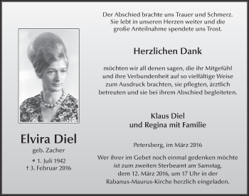 Traueranzeige von Elvira Diel 