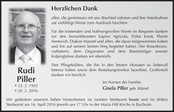 Traueranzeige von Rudi Piller 