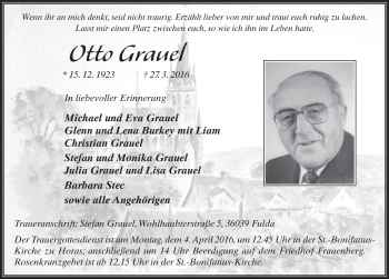 Traueranzeige von Otto Grauel 