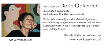 Traueranzeige von Dorle Obländer 