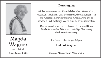 Traueranzeige von Magda Wagner 