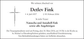 Traueranzeige von Detlev Fink 
