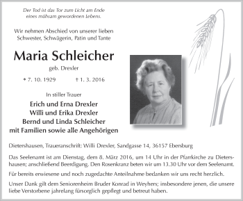 Traueranzeige von Maria Schleicher 